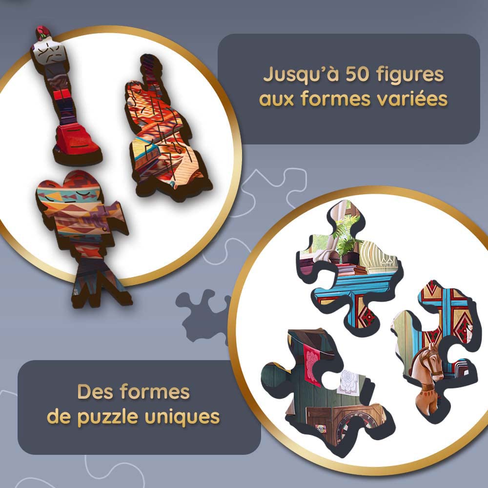 Trefl - Casse-tête en Bois : Les Trésors du Grenier - 500+1 pièces, Wood Craft, Formes Irrégulières, 50 Figures, Puzzle Moderne, pour Adultes et Enfants de 12 Ans et Plus