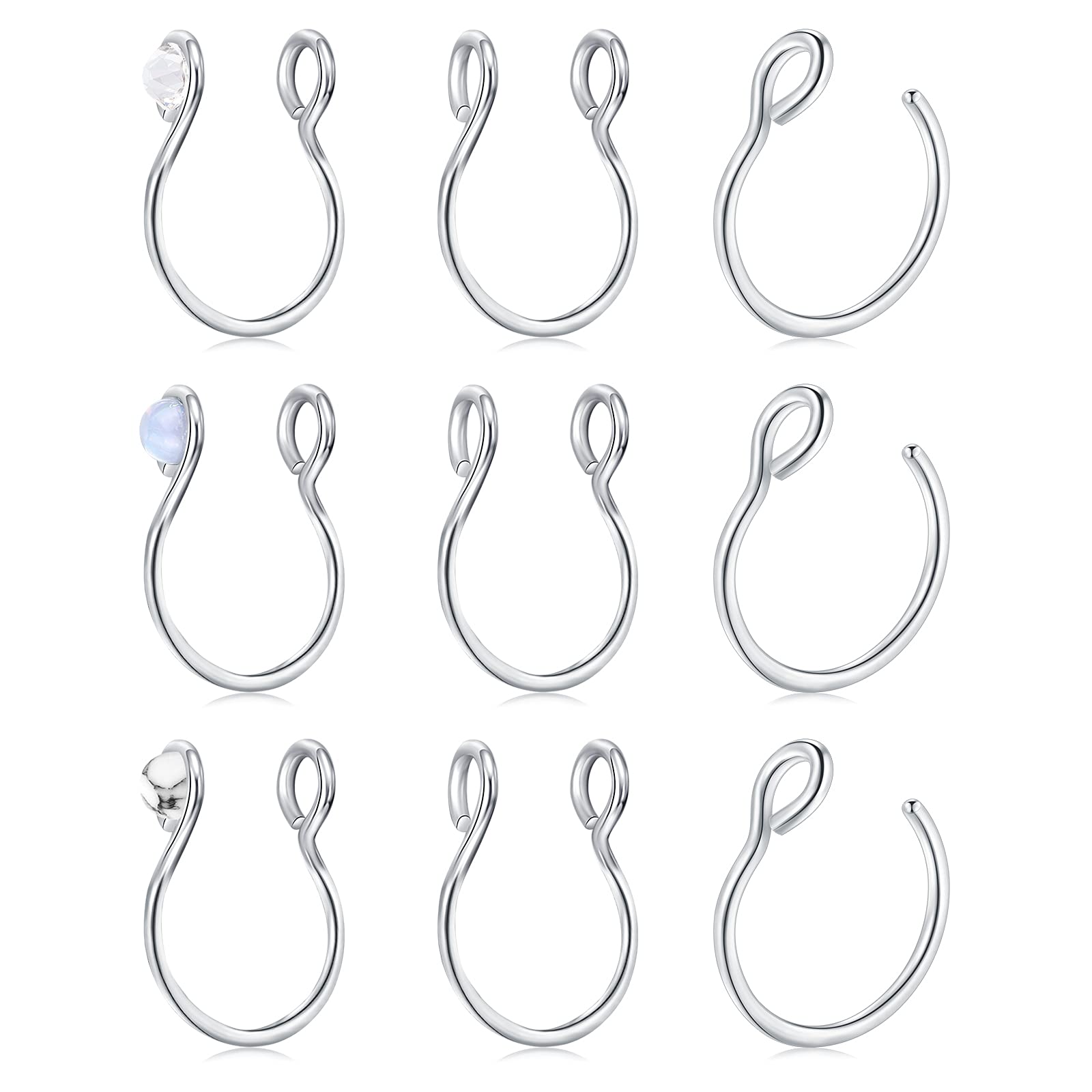 Funseedrr 9pcs Nariz Piercing Aros Falso Acero Quirurgico 20G 0,8mm Forma C Fino Nariz Anillo Sin Agujero Septum Piercing
