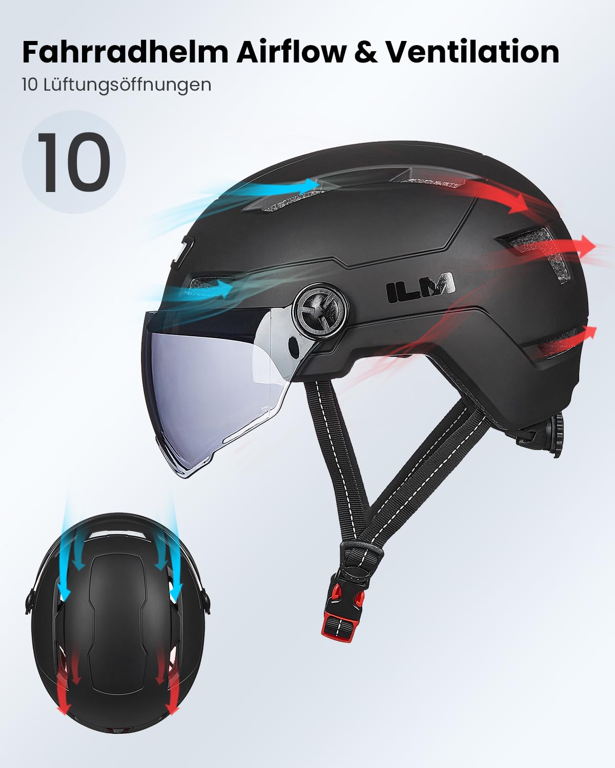 ILM Fahrradhelm mit Visier und LED Licht Mountain&Road E3-10L