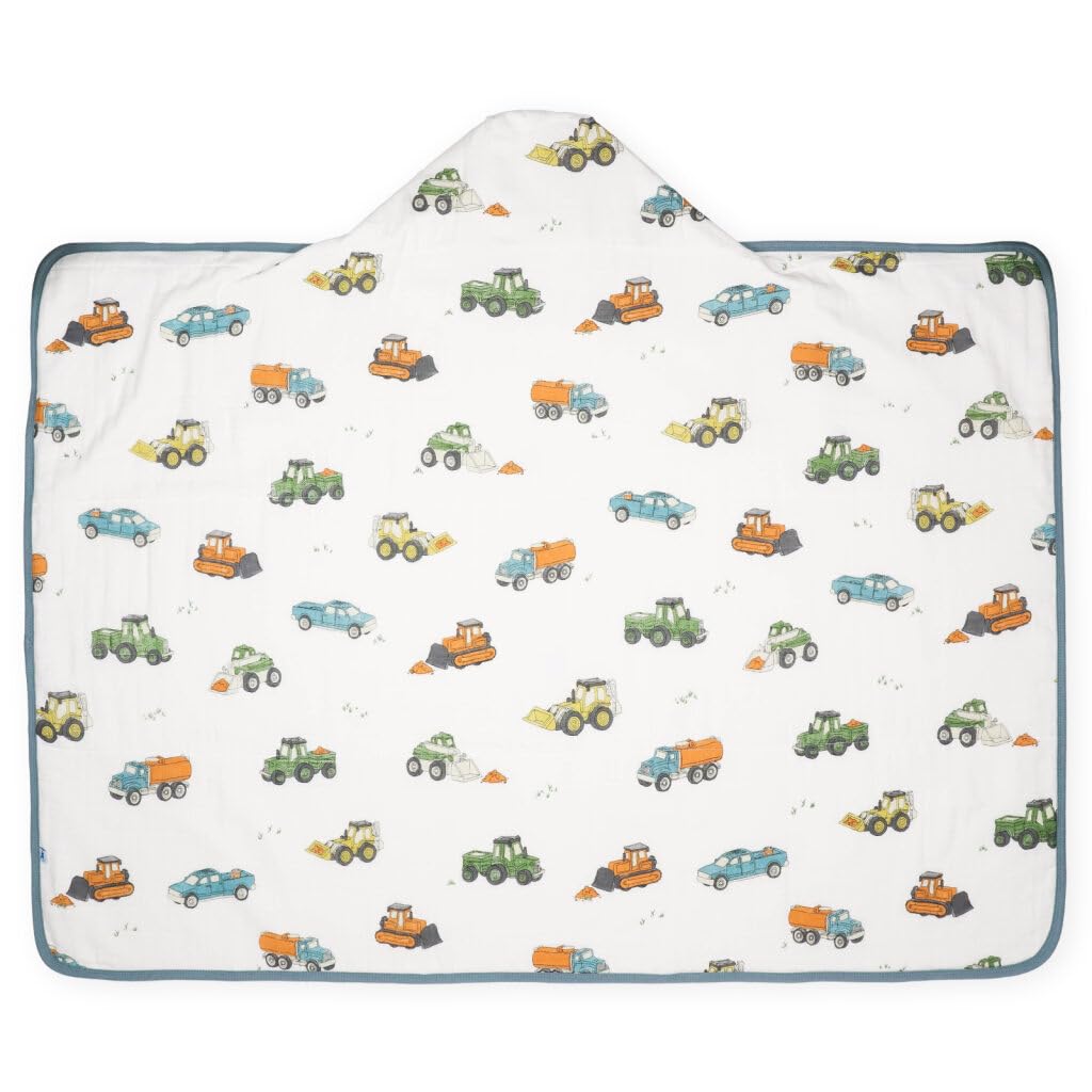 Little Unicorn Hooded Bath Towel Absorbent Cotton Terry Blend Larger Size for Baby Toddlers 1-6 Years Work Trucks