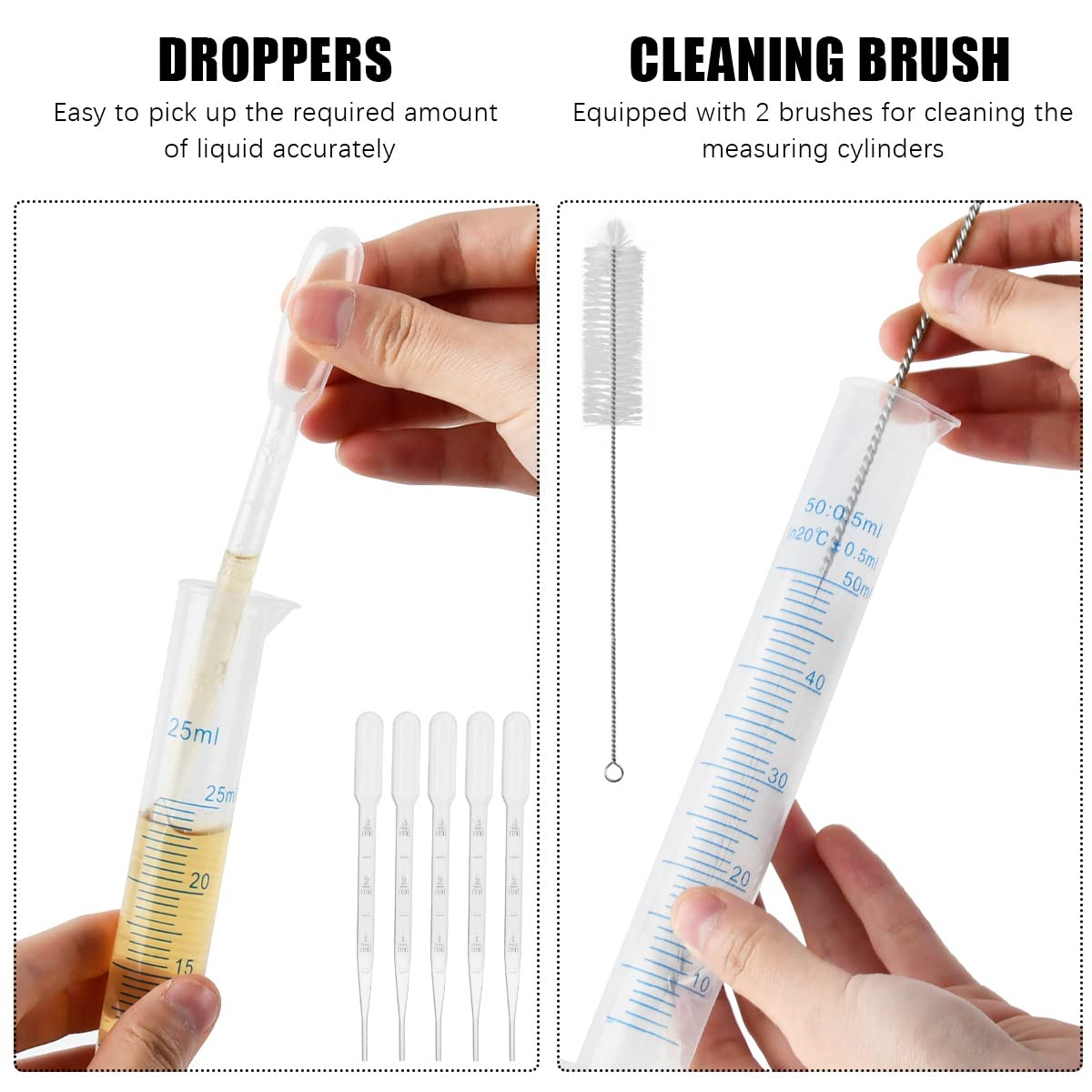 Juego cilindros graduados de plástico medición vasos tubos ensayo jarras frascos laboratorio ciencia pipetas cepillos transferencia líquidos 15pcs