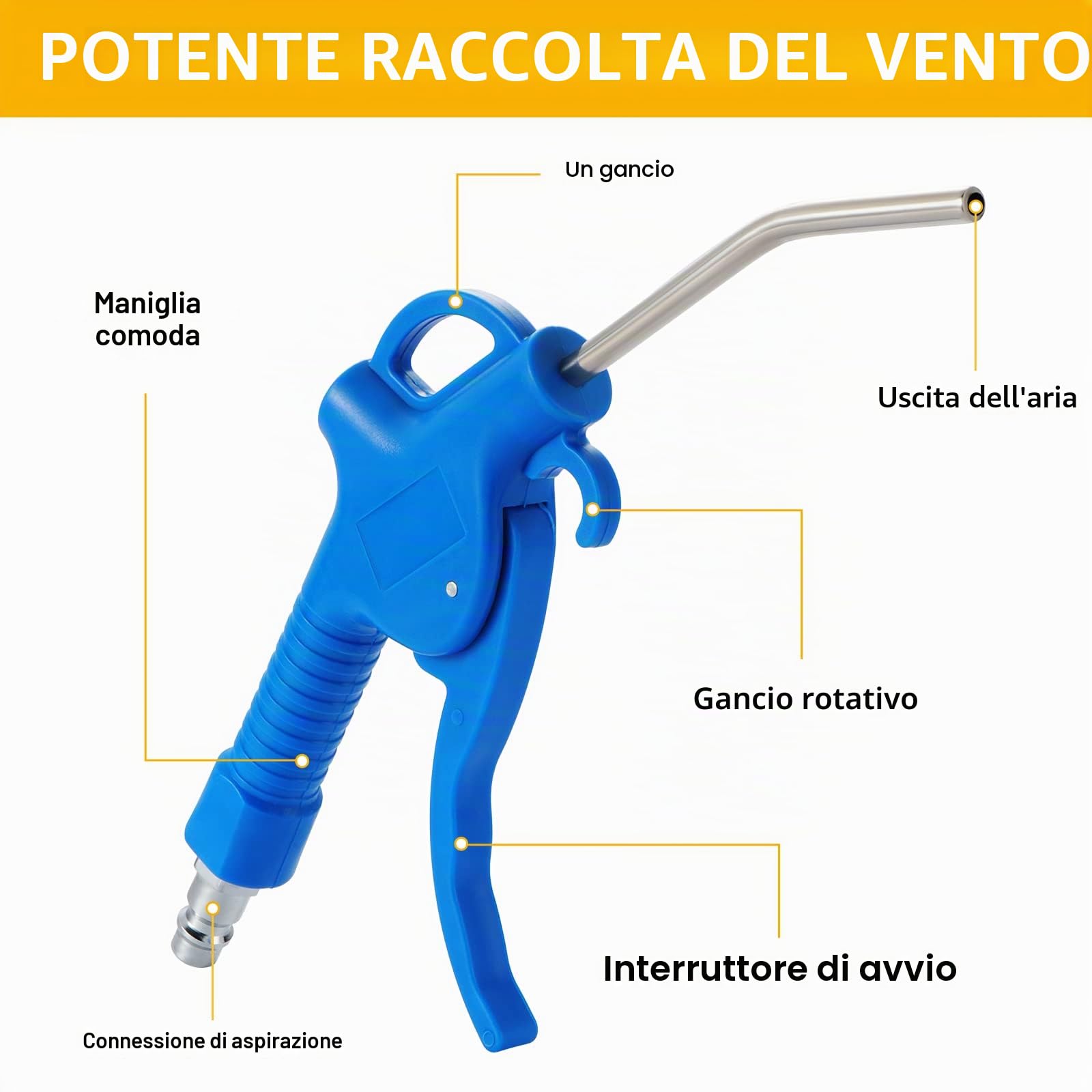 3 Pezzi Pistola Soffiaggio lunga Pistola per soffiaggio ad aria 95mm 295mm 490mm Lunga Pistole ad aria Compressa (Blu)