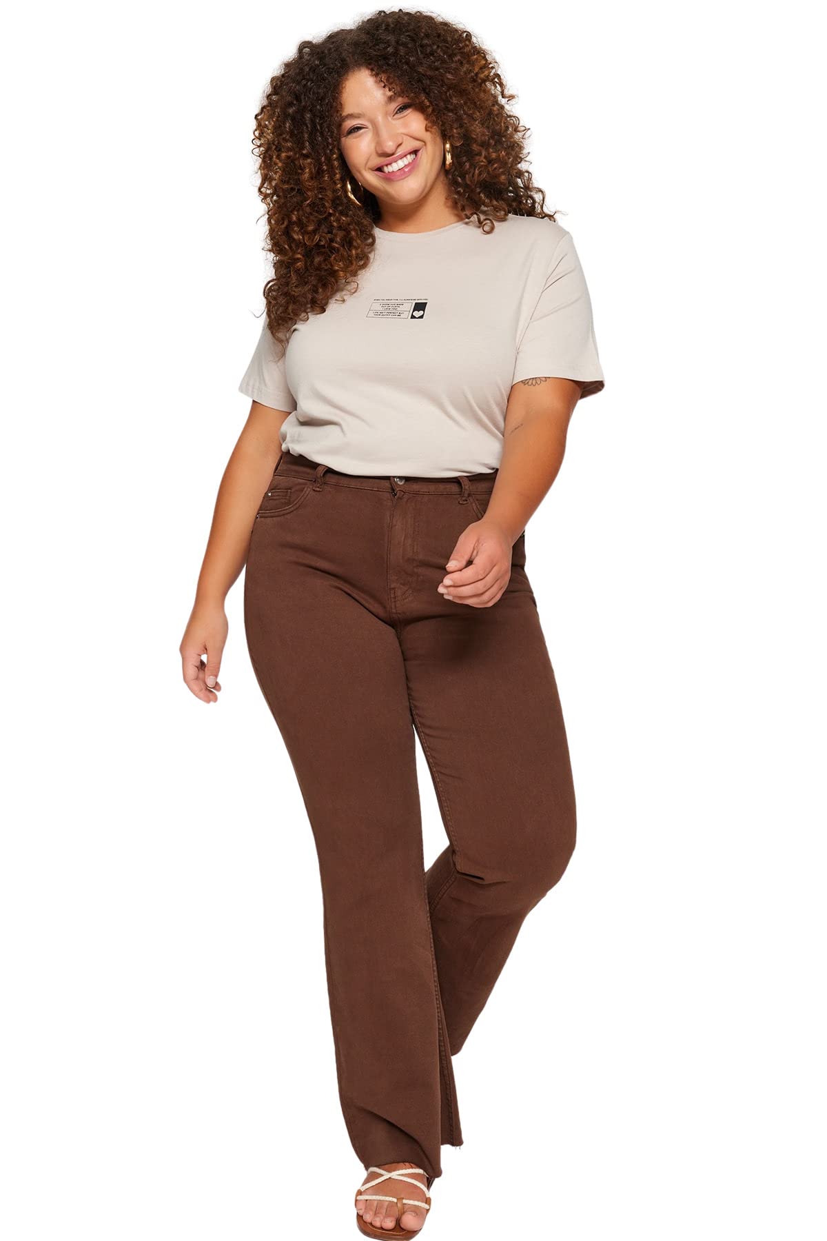 Trendyol Damen Gerade Hohe Taille Plus-Size-Jeans - Jeans - Moderne - Femme