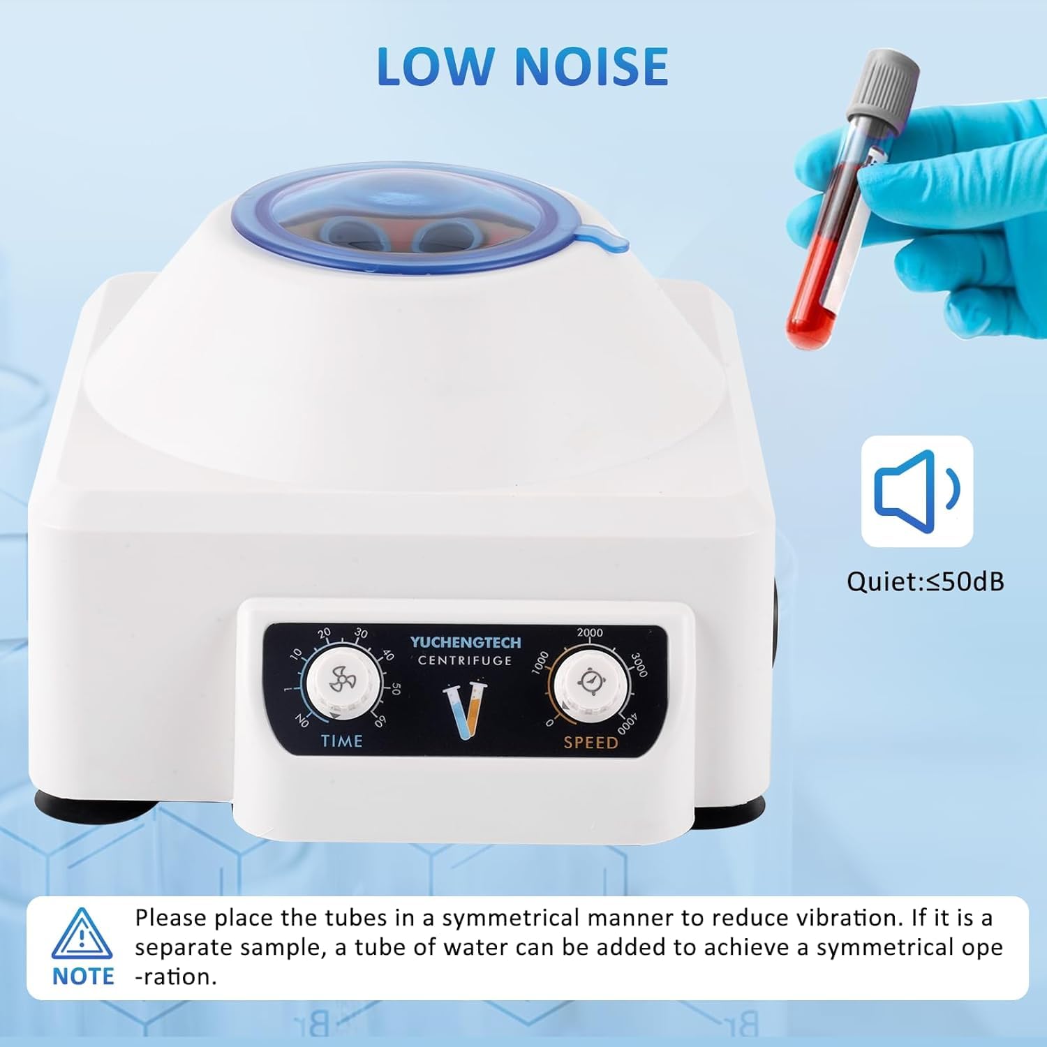 YUCHENGTECH Centrifuga da Laboratorio da Tavolo Centrifuga a Bassa Velocità 10ml x6 4000 Giri/min 0-60 Min Tempi 1685XG per Provette da Centrifuga 5/7/10ml 220V 23x26x17cm 1.7kg