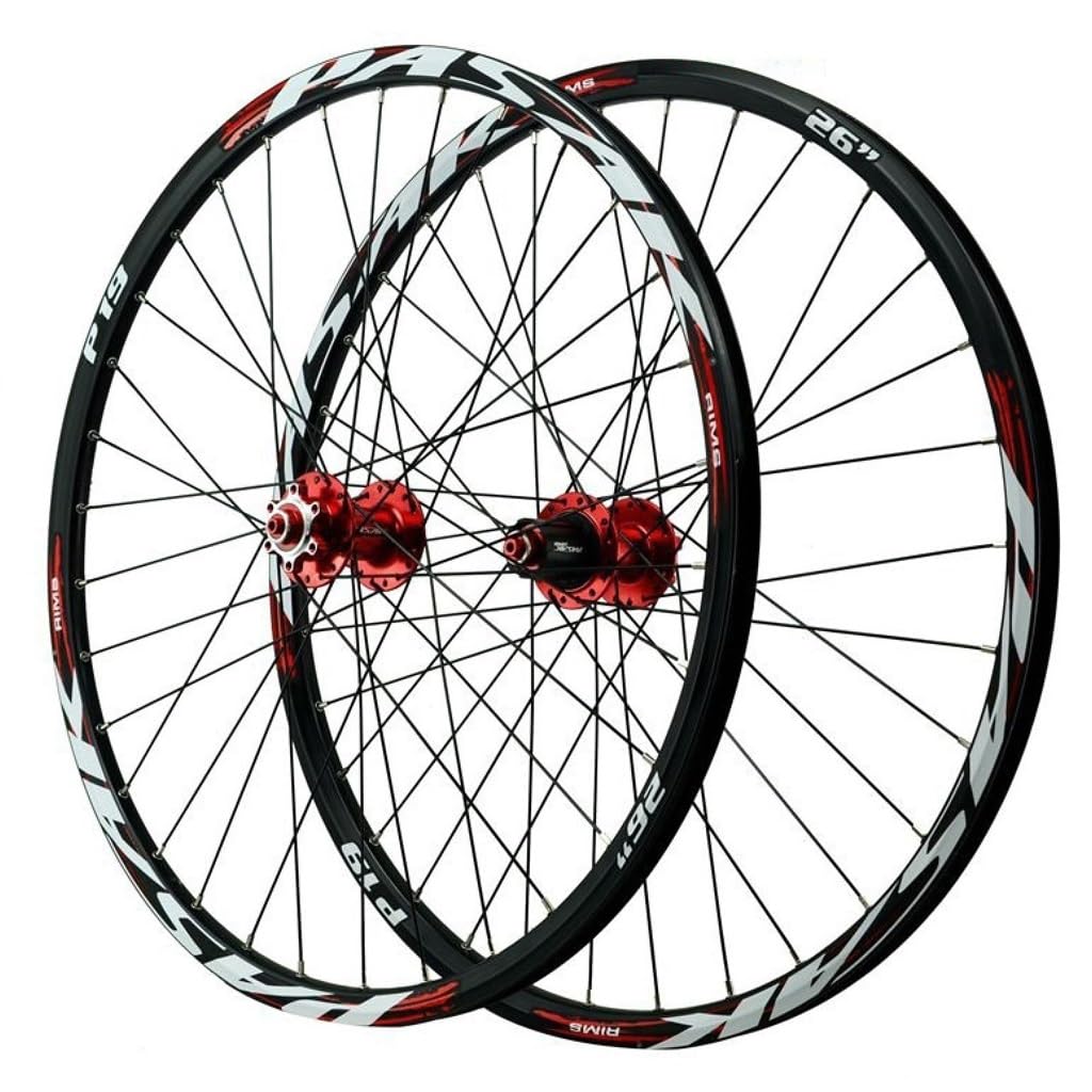 LPYDWZ MTB Bike Wheelset 24/26/27.5 Inch Disc Brake 29 ER Double Wall Bike Rim Hybrid/Sealed Bearing QR 135mm for 7-12 Speed(Red,26 inch)