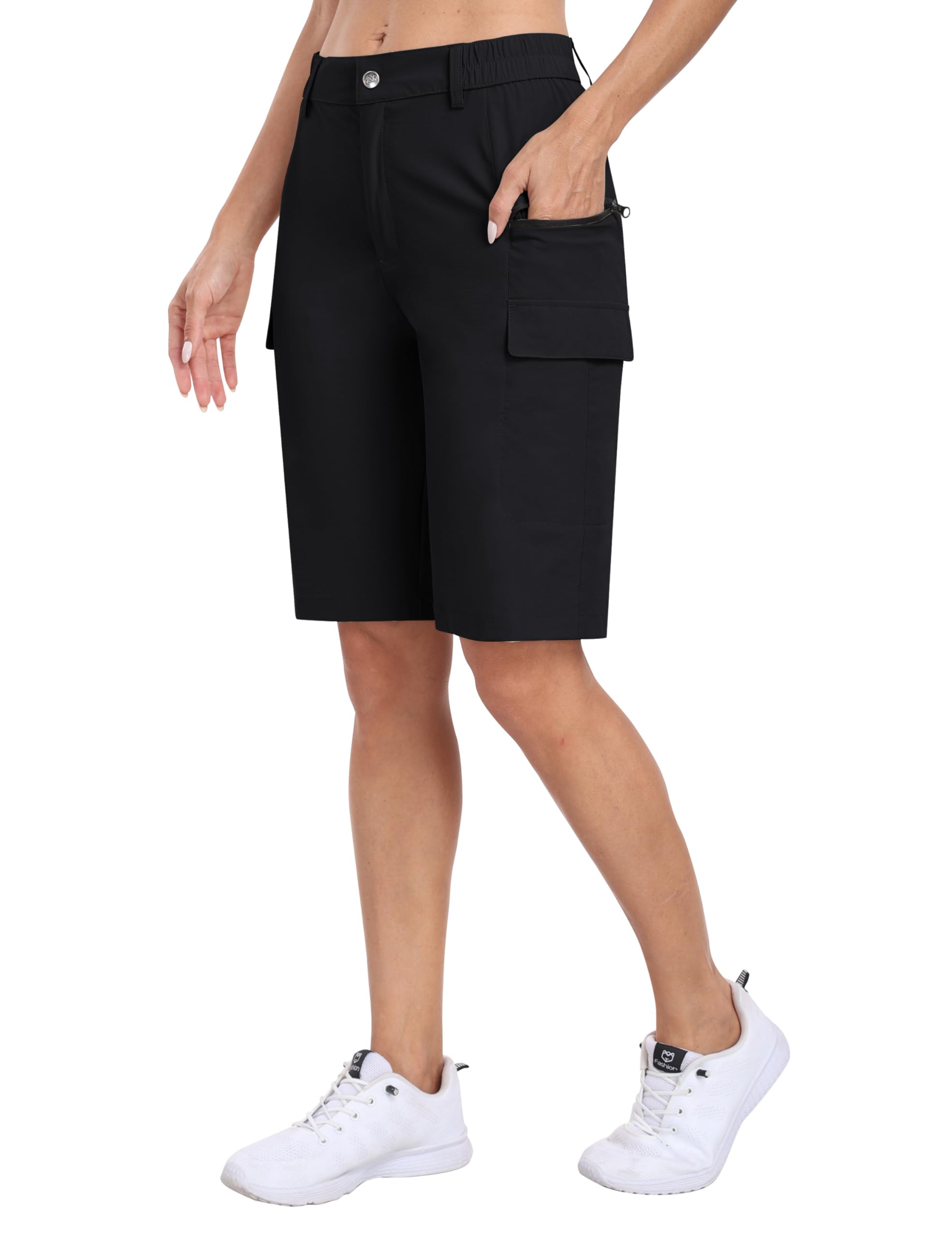 MoFiz Pantalones Cortos Cargo para Mujer Trekking Corto Verano Ligeros Cintura Alta Impermeables Bermudas Shorts con Bolsillo Cremallera
