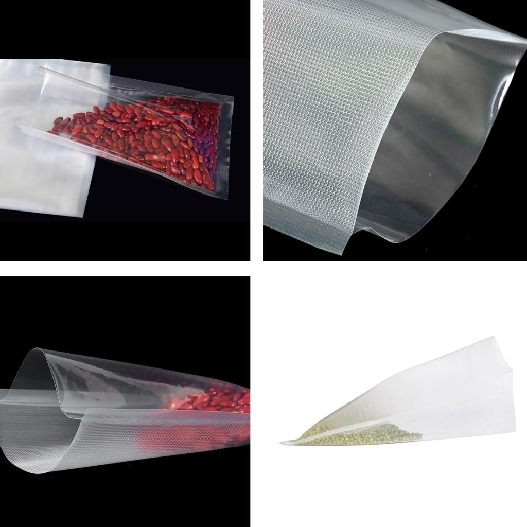 100 bolsas de envasado al vacío para sellado de alimentos, bolsa de almacenamiento transparente con textura