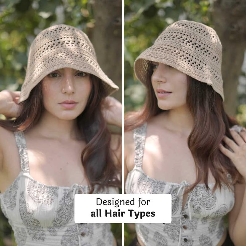 Image of Hair Drama Co. Crochet Bucket Hat for Women | Comfy & Casual Knit Handmade Foldable Floppy Hat | Summer Crochet Bucket Cap for Women & Girls