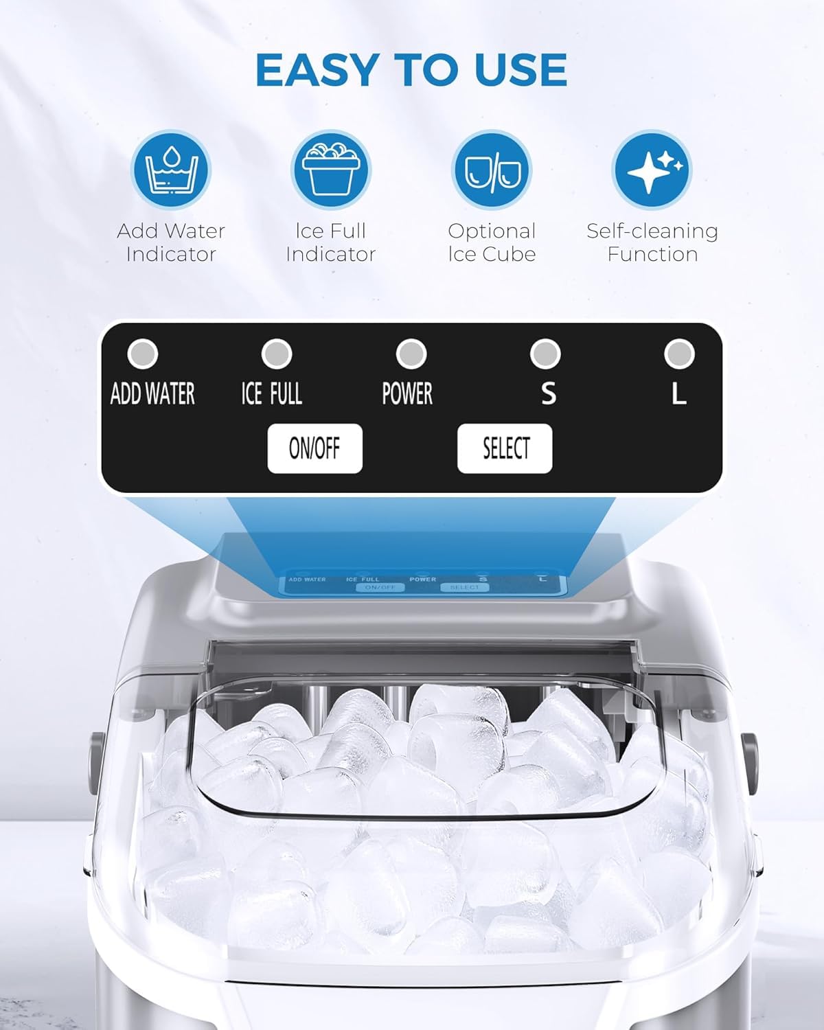 Antarctic Star Countertop Ice Maker Portable Ice Machine With Handle,Self-Cleaning Ice Makers, 26lbs/24h, 8 Ice Cubes Ready In 6 Mins For Home Kitchen Bar Party (Grey) on Fridge.com - View 4