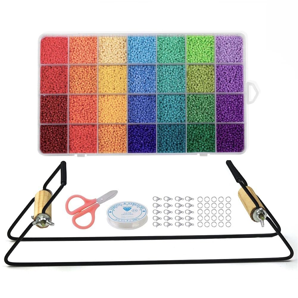 Metal Bead Loom Kit Include Loom Thread Needles for Jewelry Making(28- Bead)