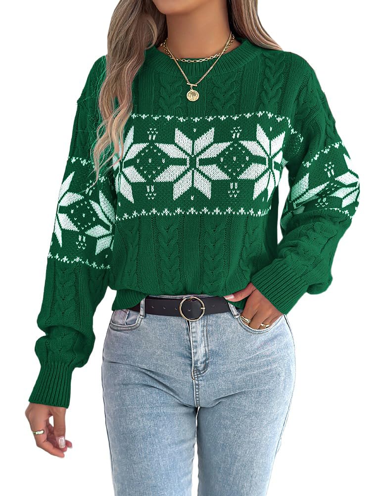 Kinghua Christmas Sweaters for Women Fall Winter Holiday Crewneck Elegant Pullover Loose Fit Cute Chunky Cable Knit Sweater
