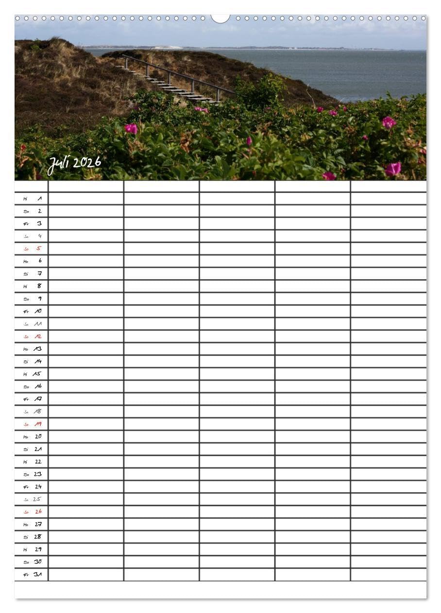 Familienplaner - Sylt (Wandkalender 2026 DIN A2 hoch), CALVENDO Monatskalender: Der Sylt-Kalender für die ganze Familie (CALVENDO Orte)
