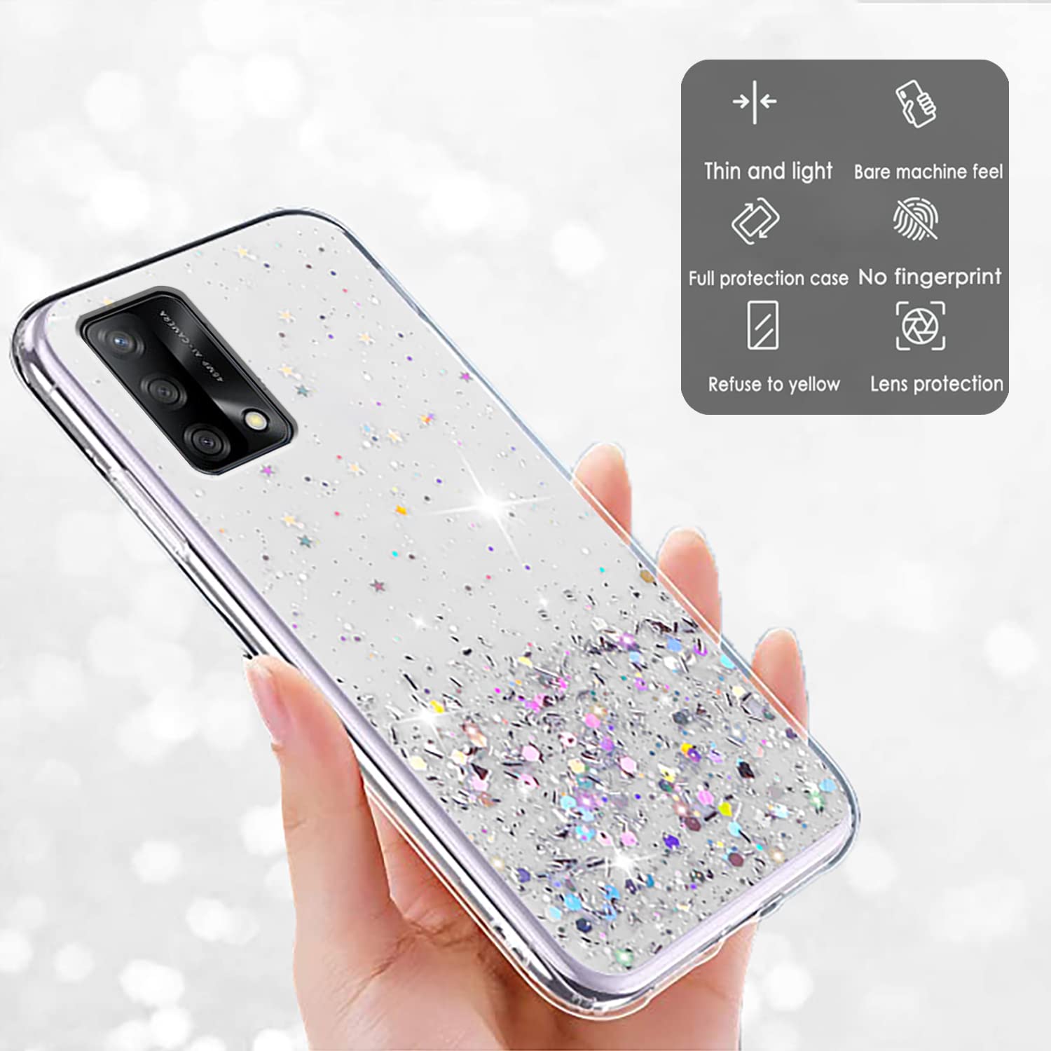 Yarxiawin Compatibile con Custodia OPPO A74 5g Glitter Transparent Glitter Silicone, Cover OPPO A74 5g Custodia AOPPO A54 5G Brillante Sottile Rosa Sottile Slim Case Antiurto (Nero