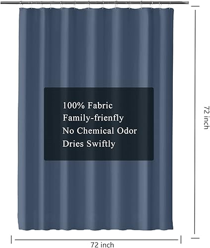 Miniatura 3 de LLSCL Cortina de ducha de tela azul con contrapeso inferior, calidad de hotel impermeable, 72 x 72 pulgadas, lavable a máquina