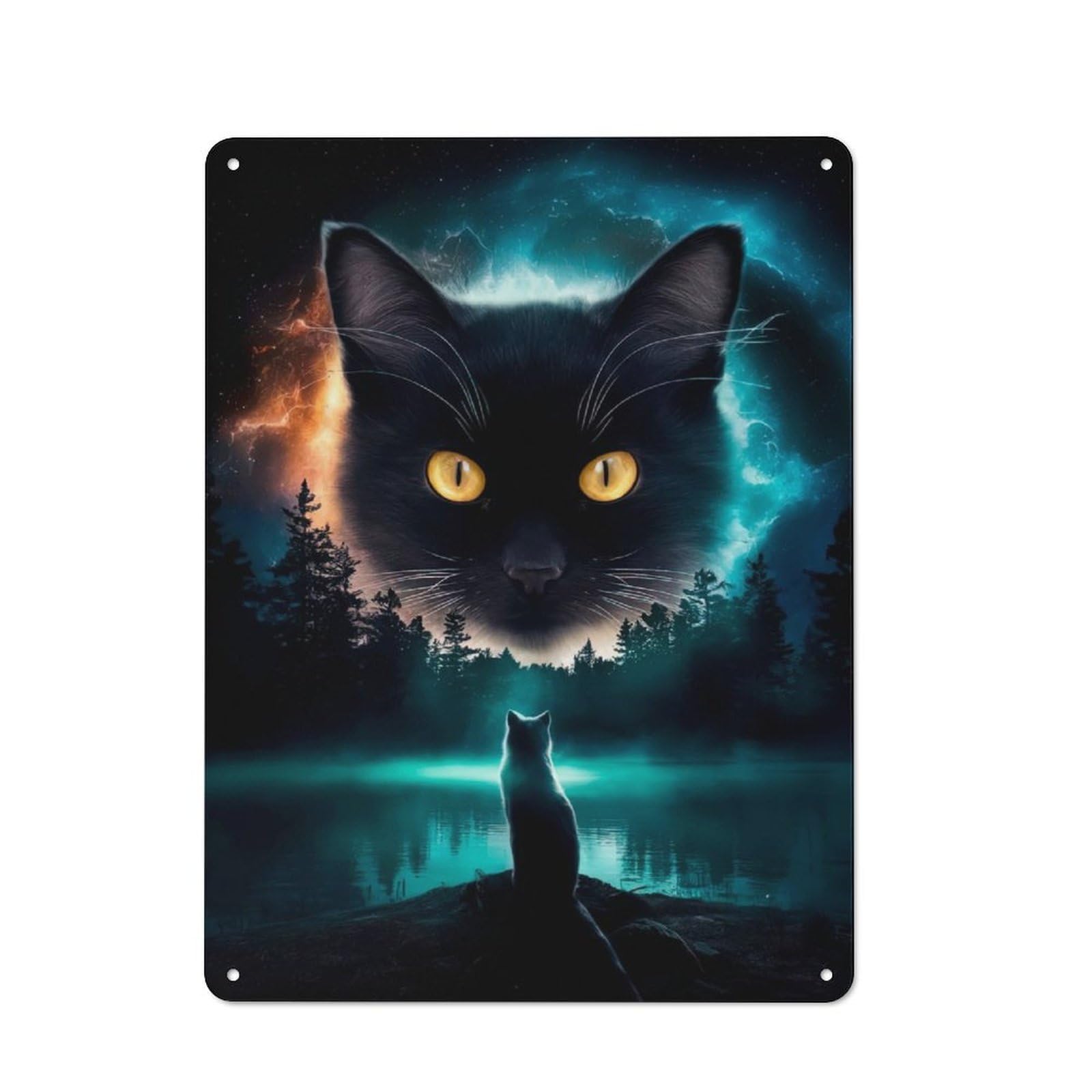 Junmoney Cosmic Cat Dream Tin Wall Plaque 40X30cm With For Dining Room Or Kitchen, A Metal Wall Feature For Kitchens And Dining Spaces