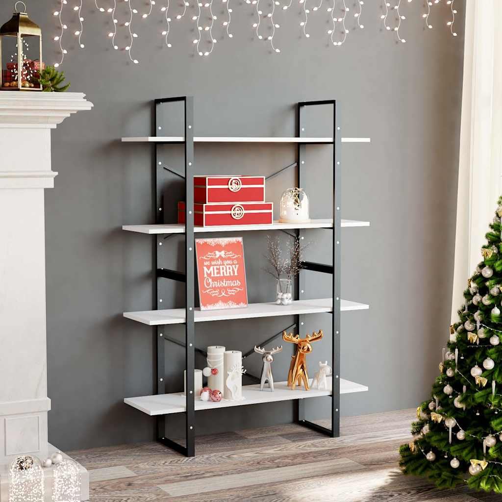 Libreria a 4 scomparti, bianco, 100 x 30 x 140 cm, in legno e