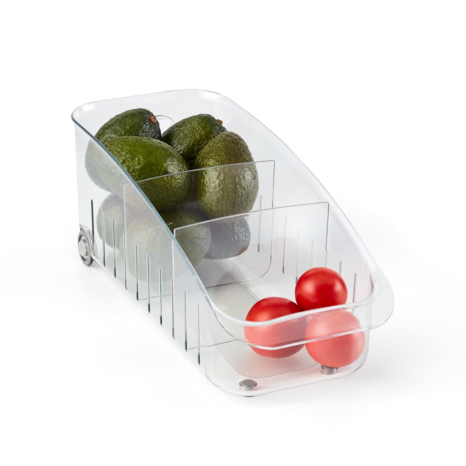 YouCopiaRollOut Fridge Drawer 6", BPA-Free Clear Rolling Refrigerator Organizer Bin with Adjustable Dividers and Handles for Produce, Food, Meal and Snack Storage
