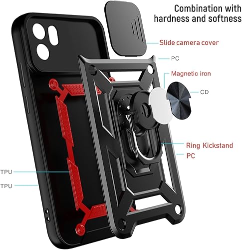 Miniatura 8 de Ysnzaq Funda para Xiaomi Redmi A1 PlusRedmi A2 Plus, resistente a prueba de golpes lente protectora con soporte magnético para Xiaomi Redmi A2