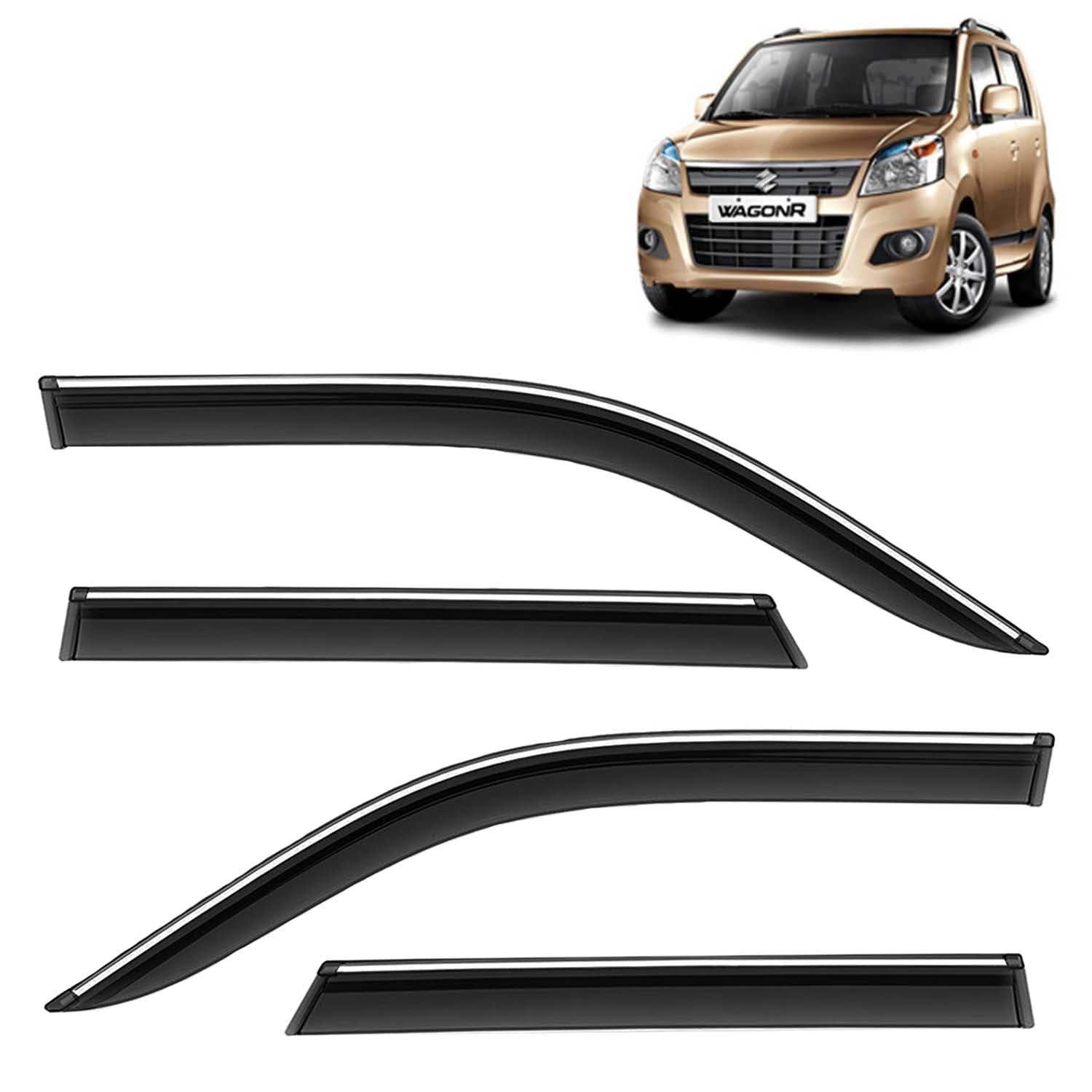 Sponsored Ad - KINGSWAY Accessories Chrome Lining Door Visor Only Compatible with Maruti Suzuki Wagon R Year 2010 to 2018 All Model, Premium Unbreakable Car Rain Guard Side Rear Wind Deflectors, Set of 4 Pcs