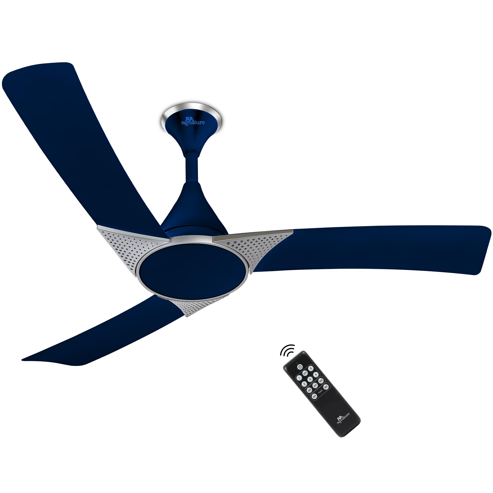 RR Signature Raptor 1200mm BLDC Designer Ceiling Fan | 350 RPM, 32W Low Power | 60% Energy Saving | Reverse Rotation | 4 Smart Modes | High Airflow | Low Noise | 2-Year Warranty [OXFORD BLUE]