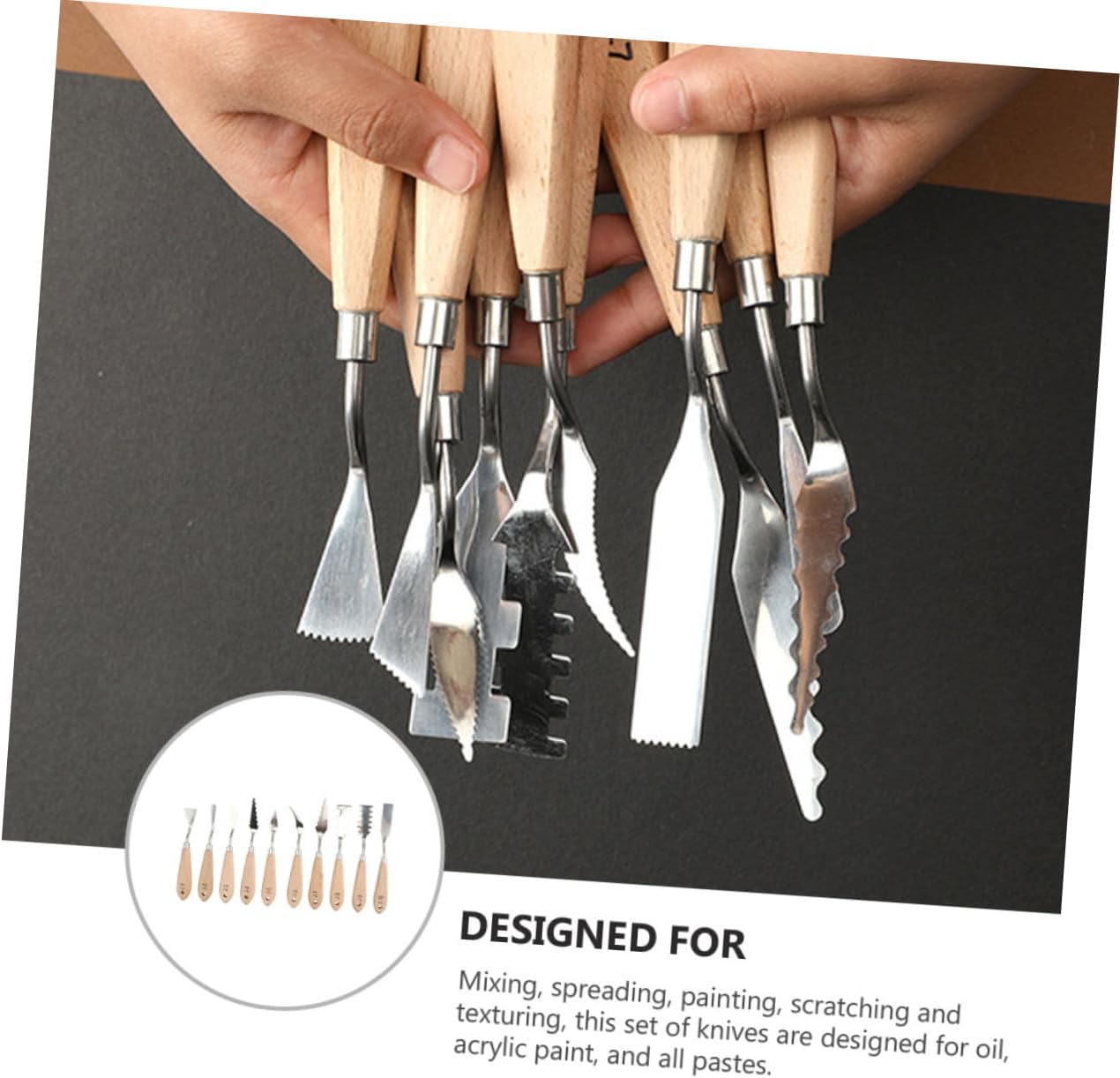 10pcs Handle Oil Painting Spatulas Stainless Steel Palette Knives for Mixing Spreading Texturing Scratching Acrylic Oil Paint Tools for Artists Hobbyists Students