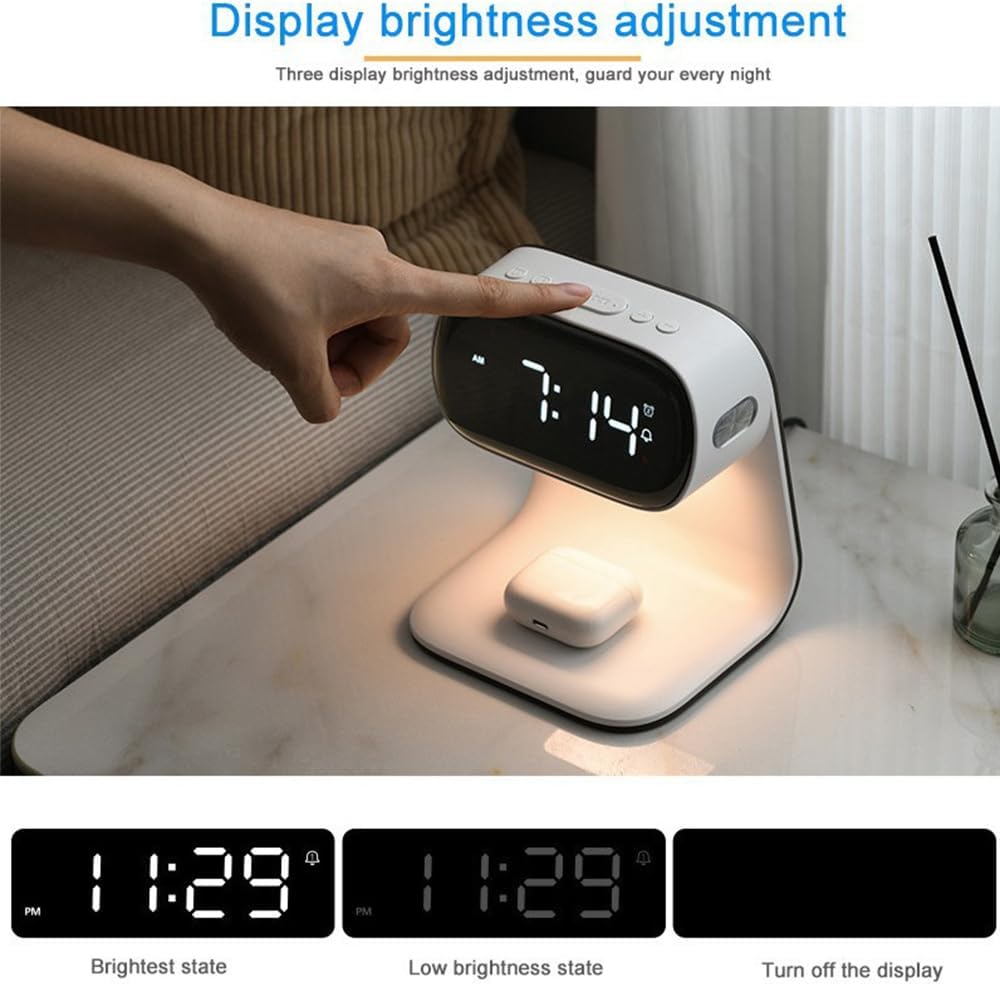 IHAO 3in1 Multi-Functional Wireless Charging Alarm Clock Smart Night Light Qi Charger LED Digital Clock Adjustable Light 15W Fast Wireless Charging for All Qi Phone and TWS Headphone