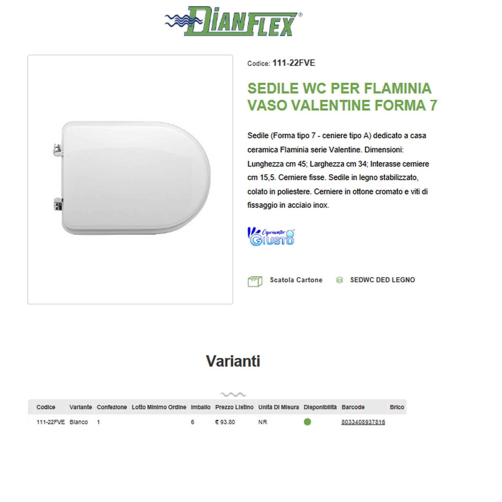Sedile wc per flaminia vaso valentine forma 7 bianco
