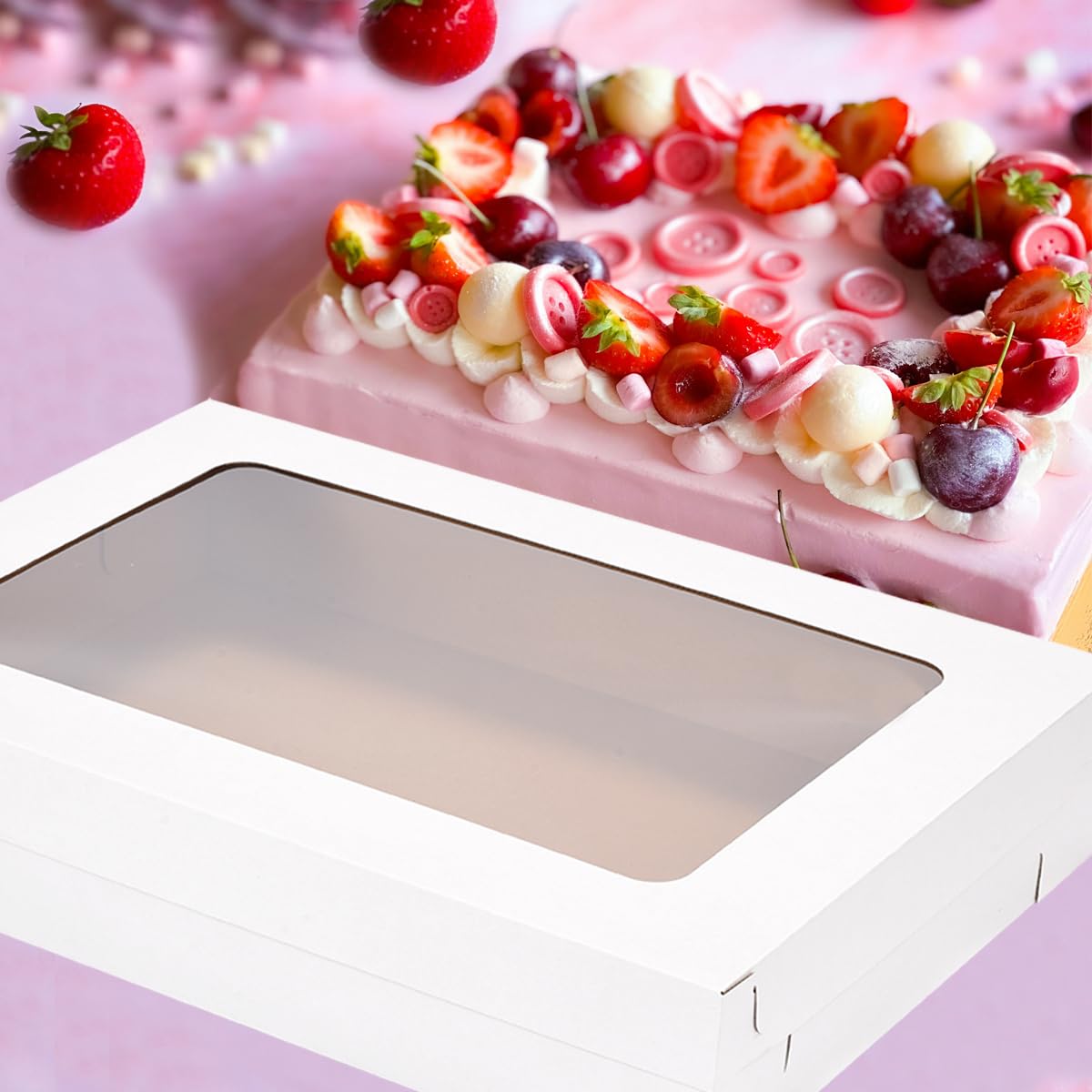 66,5 x 49,5 x 12,7 cm, 6 Stück, volle Kuchenbox mit Fenster, große Backboxen, gewellte, rechteckige Kuchenboxen für Donuts, Muffins, Cupcakes, Brownie, Gebäck, Dekorzubehör