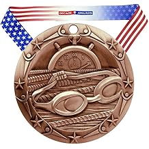 Decade Awards Swimming World Class Medal - 3 Inch Wide Swim Meet Second Place Medallion with Stars and Stripes American Flag V Neck Ribbon