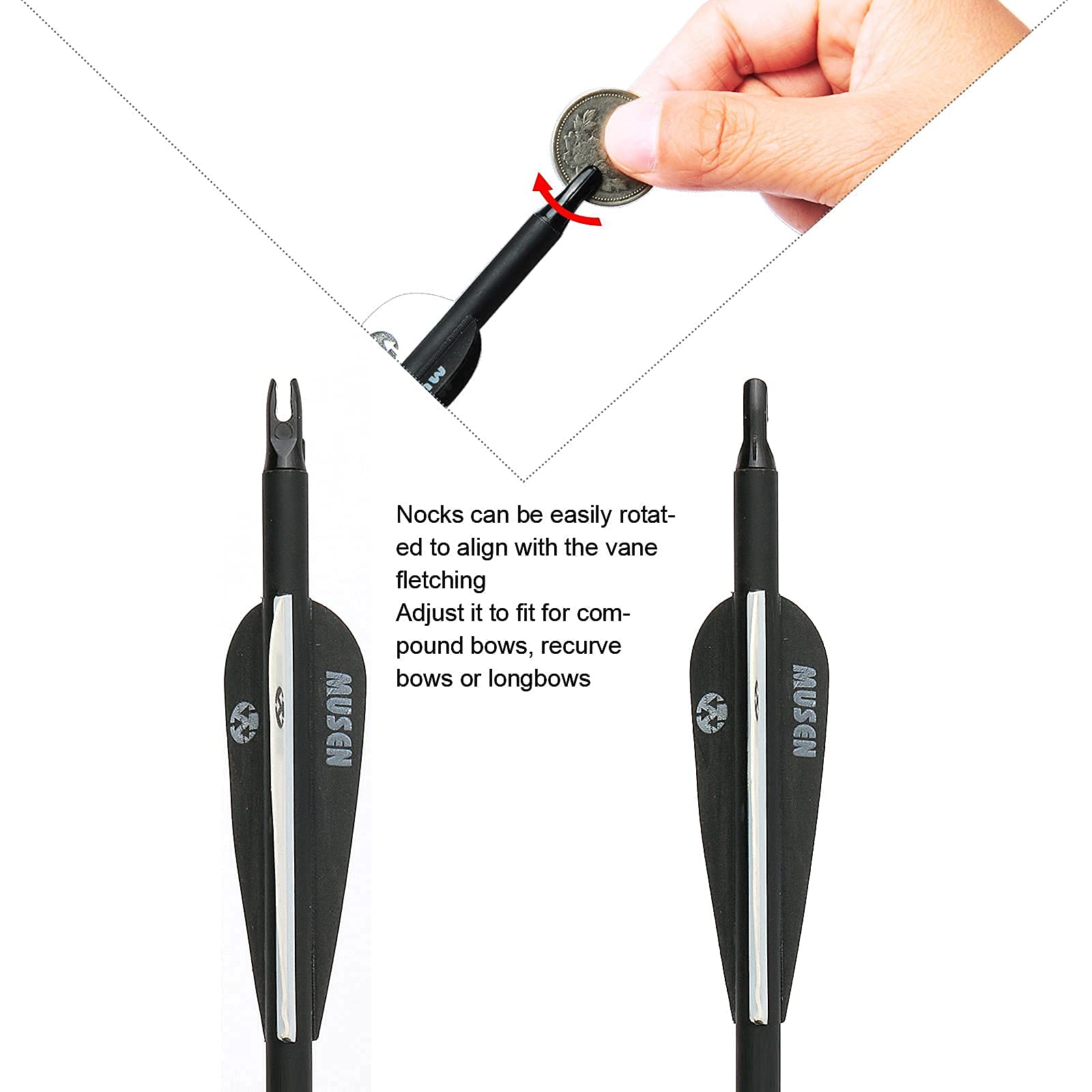 Musen 28" 30" Carbon Archery Arrows, Shaft Spine 500 with Removable
