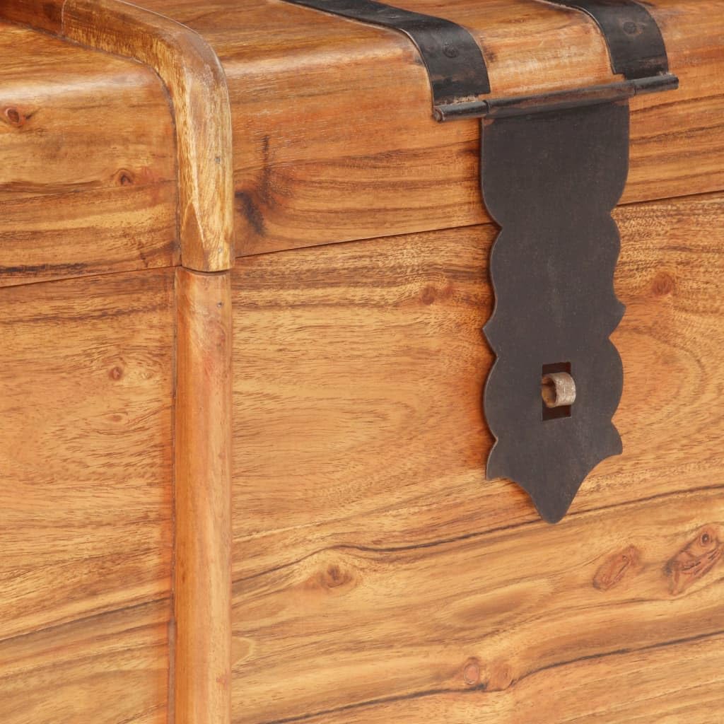 Baúl de madera maciza de acacia 90 x 40 x 40 cm con tapa con cerradura y asas laterales como banco y espacio de almacenamiento para dormitorio, salón, pasillo, rústico, vintage