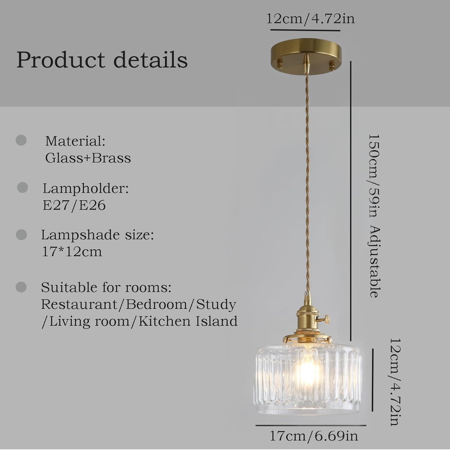 Modern LED Pendant Lighting Decoration Creative Chandeliers Ceiling Lights Living Room Bedroom Bedside Lamp Glass Lampshade Brass Lamp Socket Hanging Lights 1×E26 Ø6.69 inches