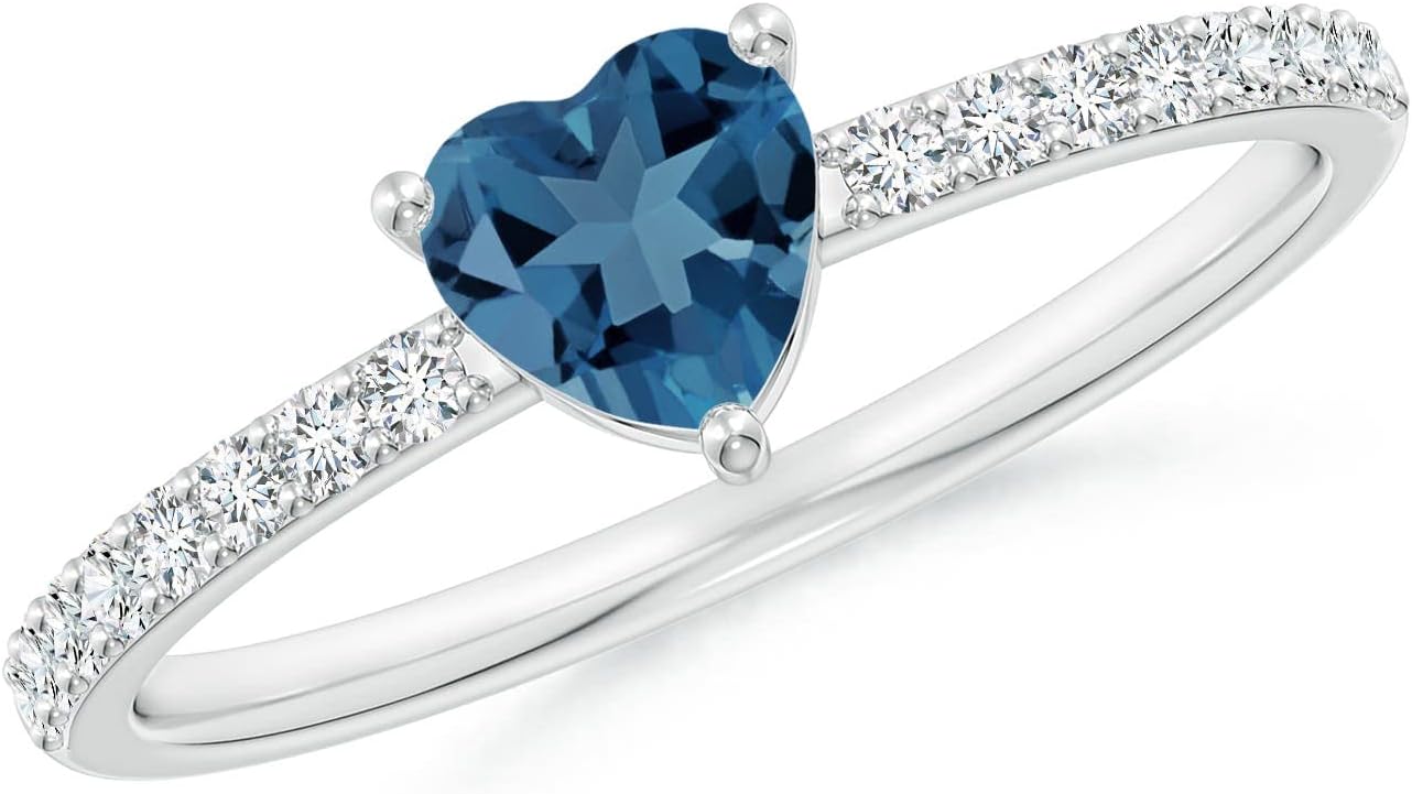 Angara Natural Heart London Blue Topaz Ring with Diamond Accents in Silver / 14K Solid Gold/Platinum | November Birthstone, Birthday, Engagement, Anniversary, Wedding Jewelry Gift for Women