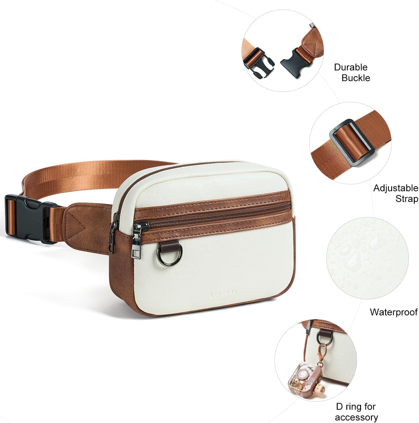 2L Fanny Packs for Women Everywhere Belt Bag Chic Waist Pack Bag Crossbody Purse Faux Leather Travel Cycling Beige - Image 7