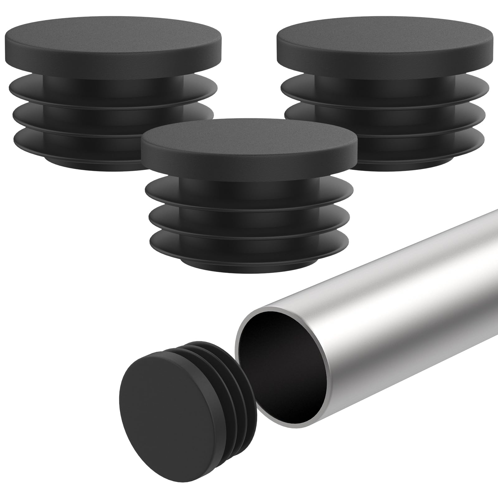 ZIUZI 12 Pcs 1-1/4 Inch(32mm) Round Plastic Hole Plugs, Black Pipe Tubing End Cap, Furniture Finishing Plug for Metal Tubing, Hardware Plugs, Fences,