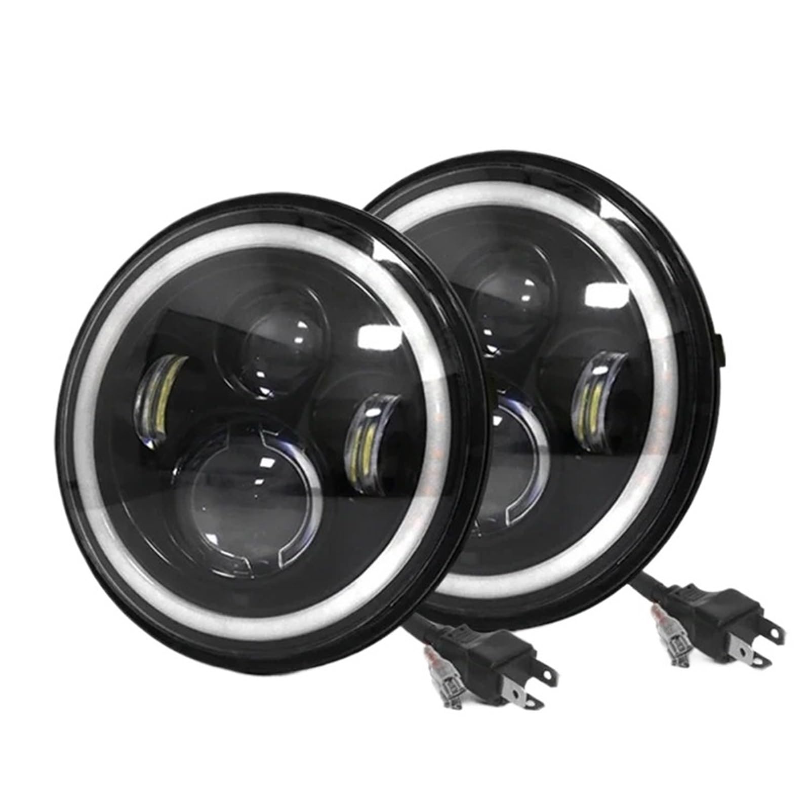 Fari Anteriori Fari Anteriori LED 7" Auto 2 Pezzi Hi/Low H4 Halo Angle Eyes Per BMW Per Jeep JK 4x4 Per Suzuki Per Samurai Per Jeep Per Wrangler Per Fuoristrada(2 piece Round-7inch)
