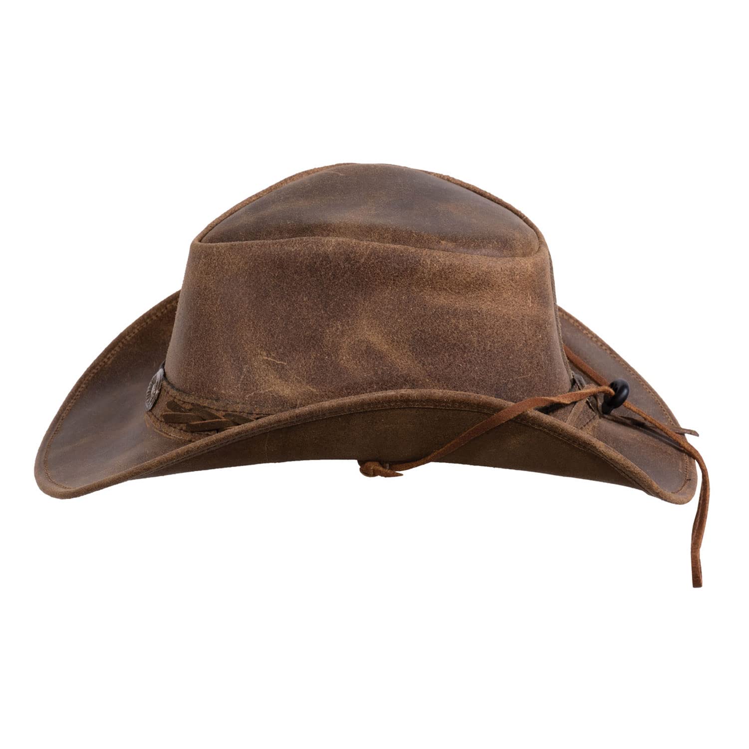 Outback Trading Unisex Adult Ridge Leather Durable Brown Cowboy Hat with Chin Cord & Braided Hatband