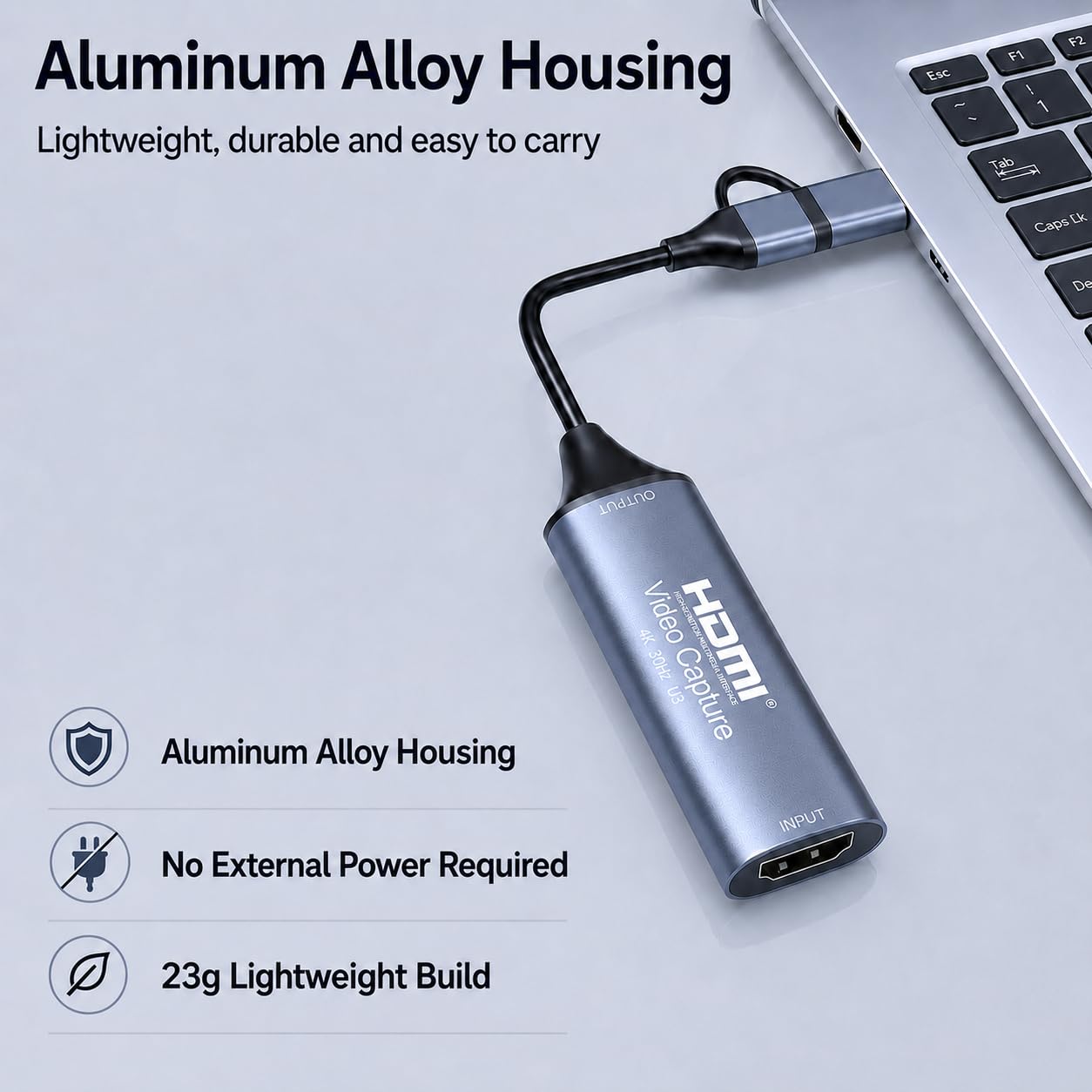 Tarjeta de captura de video HDMI, conectores duales USB-A y USB-C, entrada HDMI 4K a USB 3.0, captura de 1080P 60 FPS para grabación de transmisión de juegos, OBS/VLC, PS5 Switch Xbox Camera Windows