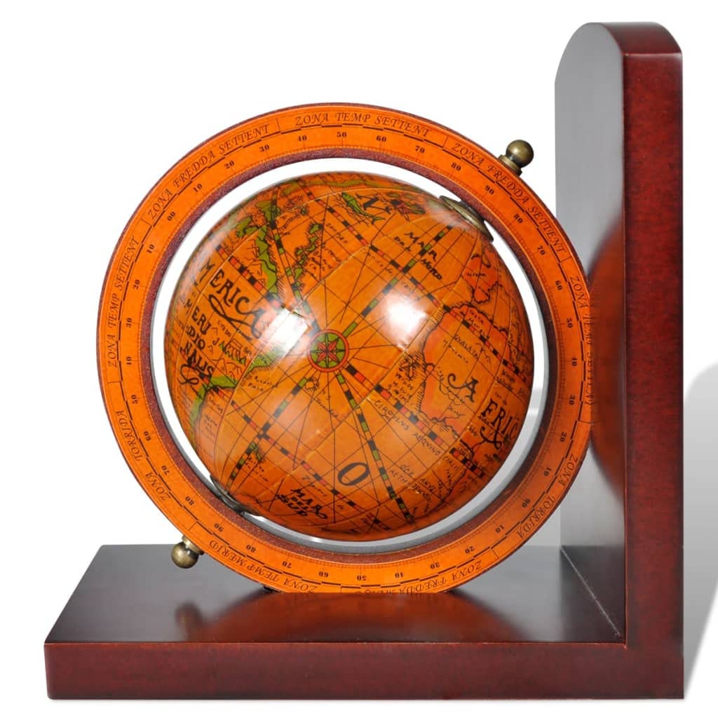 Fermalibri a forma di globo, 2 pezzi, in MDF, 16,5 x 17,5 x 9,5 cm, stabile, per ufficio, soggiorno, studio, scaffale e scrivania, per organizzare e riporre oggetti