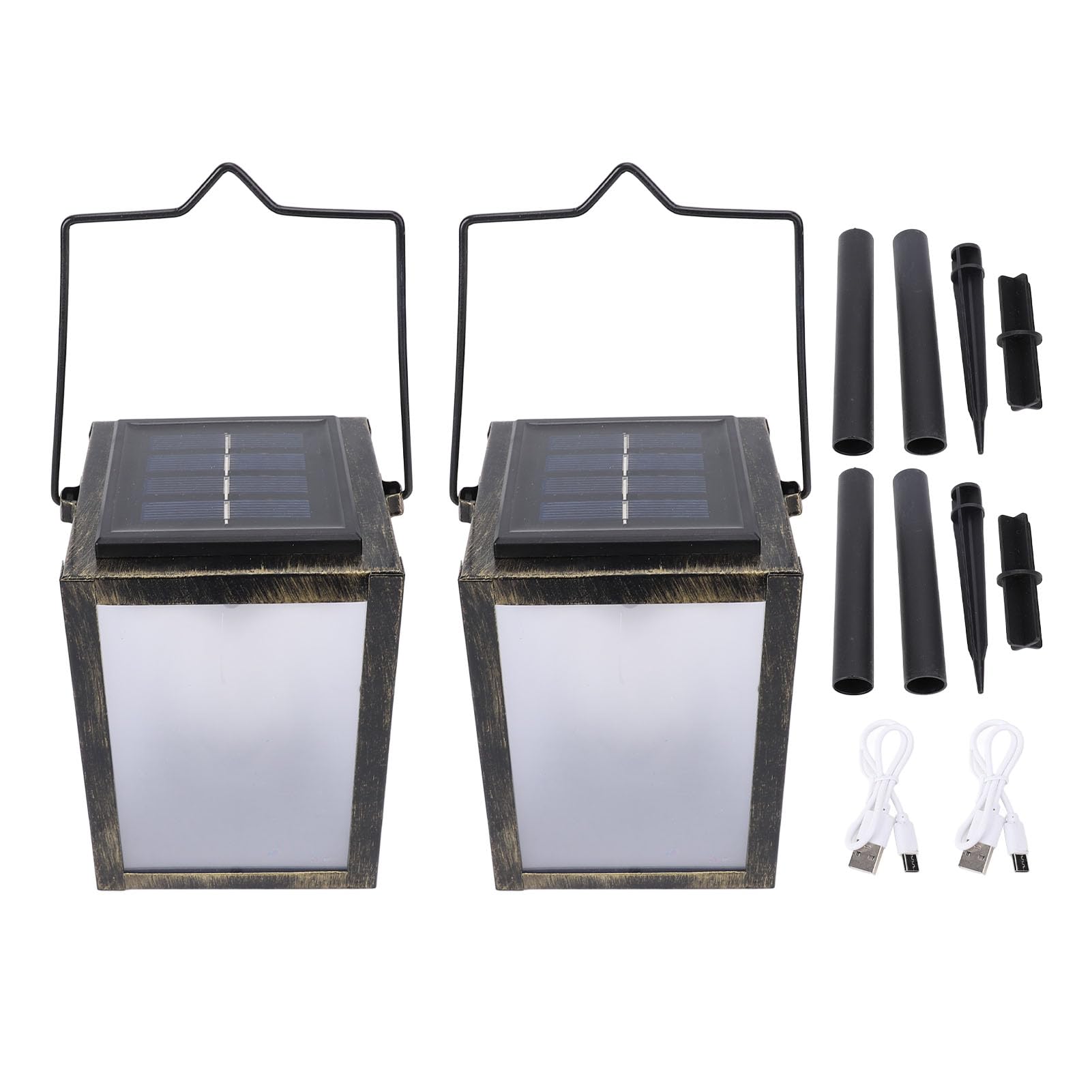 Yosoo Health Gear Lanterna Solare da Esterno, 2 Pezzi, in Ferro, ABS, 3D, Luce Calda Tremolante, IP54, USB e Ricaricabile Tramite Energia Solare, Autonomia da 8 a 12 Ore, per Giardino, Patio,