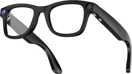4K Camera Glasses, AI Smart Glasses with Real-Time Translation & Object Recognition,32GB Storage, Max 10Hrs Playtime | 2 Lens Set（Transparent&Black for Outdoor,Work,Travel, Business - Black