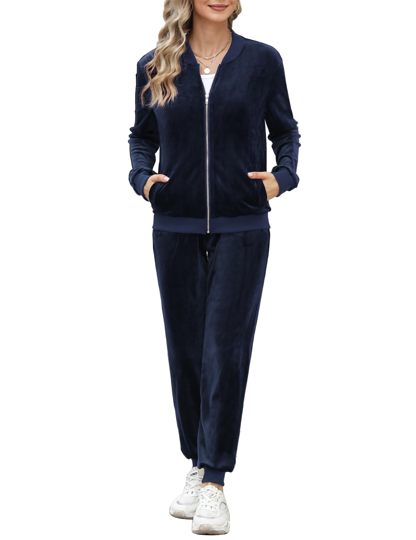 Irevial Tuta Sportiva Donna Velluto Tuta da Ginnastica Due Pezzi Casual Casa Pigiama Set con Giacca a Zipper e Pantaloni Lunghi Primavera Autunno Training Sportwear Comoda