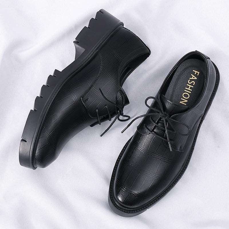 Men's Casual Leather Shoes Thick-Soled Comfortable Shoes Round Toe Fashion Non-Slip Rubber Soft Sole Lace-ups Breathable Durability Shoes for Men(9.5)