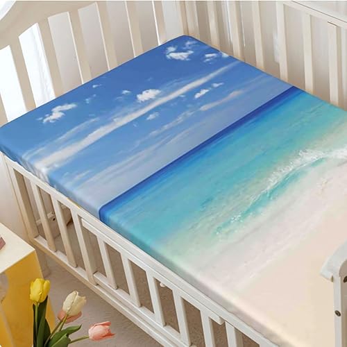 Miniatura 3 de Sábana bajera ajustable para cuna con temática oceánica, sábana bajera estándar para cuna, suave y transpirable, sábana para cuna de bebé para niña