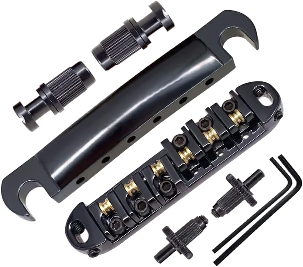 Abr-1 Style Tune-o-matic Bridge Tailpiece Roller Saddle Bridge for Gibson Les Paul Gear Replacement (Black)