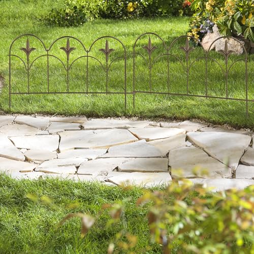 Relaxdays Beeteinfassung, 4er Set, Metall, HxB: je 28 x 38,5 cm, Beetumrandung für Garten, Zierzaun zum Stecken, Bronze