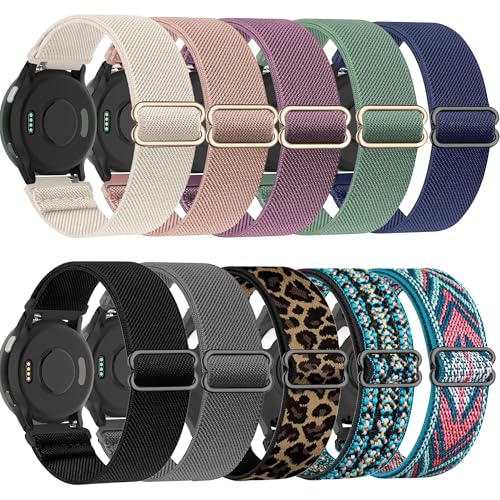 ZOCOVIN 10 Pack Stretchy Watch Band Compatible with Garmin Vivoactive 5/Vivoactive 6 20mm Soft Elastic Fabric Replacement Sport Loop Straps for Garmin Venu Sq 2 /Forerunner 55/165 Women Men