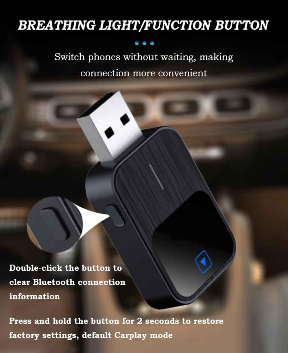 Bezprzewodowy adapter CarPlay i samochodowy do pilota 2017 2018 2019 2020 2021 2022 2023 2024 samochody z przewodowym CarPlay/Auto, 2 w 1 Plug and Play Dongle, szybkie Wi-Fi 5 GHz