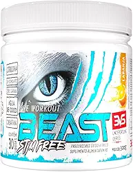 3VS Nutrition Pre Treino BEAST STIM FREE 300g - Sem Cafeína - Com Citrulina, Beta Alanina, Creatina, Arginina, Taurina e Tirosina 300gr, Sabor Laranja