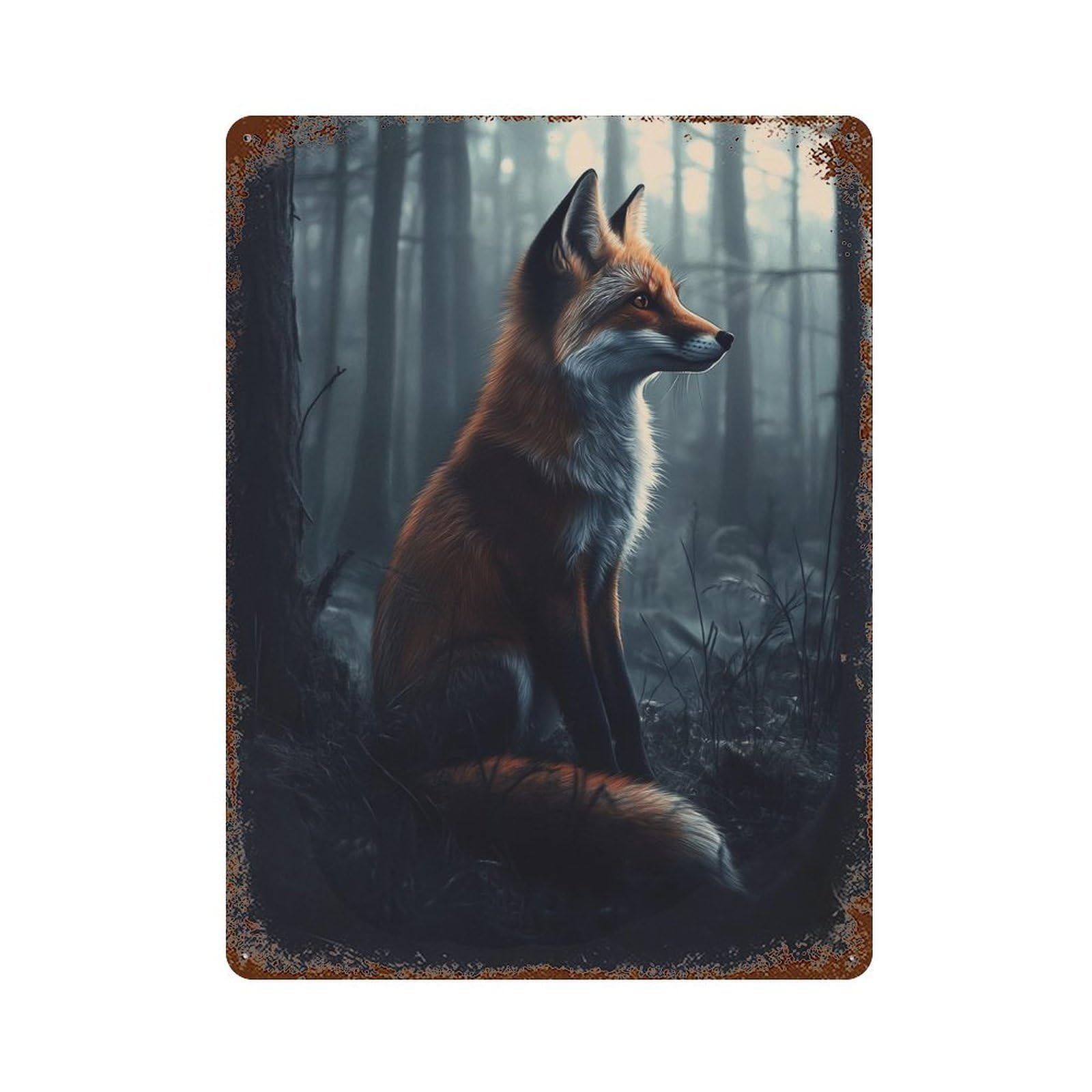 Vintage Metal Tin Sign Mystical Forest Fox-1 15.7"x11.8", Classic Wall Plaque for Pub, Kitchen And Man Cave Decor